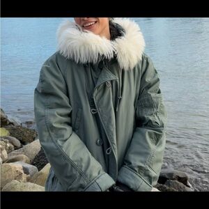Military Winter Parka with White Fur Hood